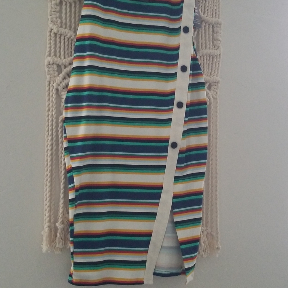 Express Striped Asymmetrical Button Front Midi - Picture 3 of 8